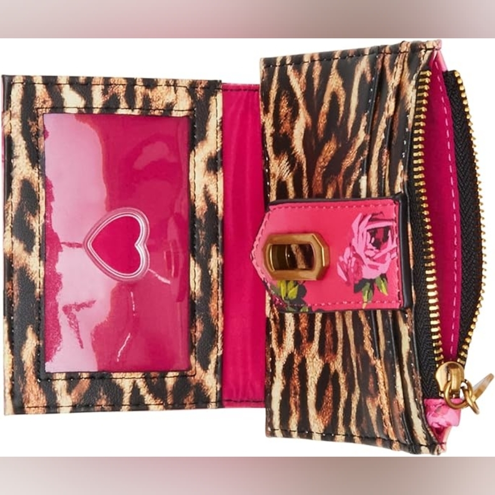 BETSEY JOHNSON Leopard Floral Bifold Compact Wallet NWOT - Picture 3 of 4